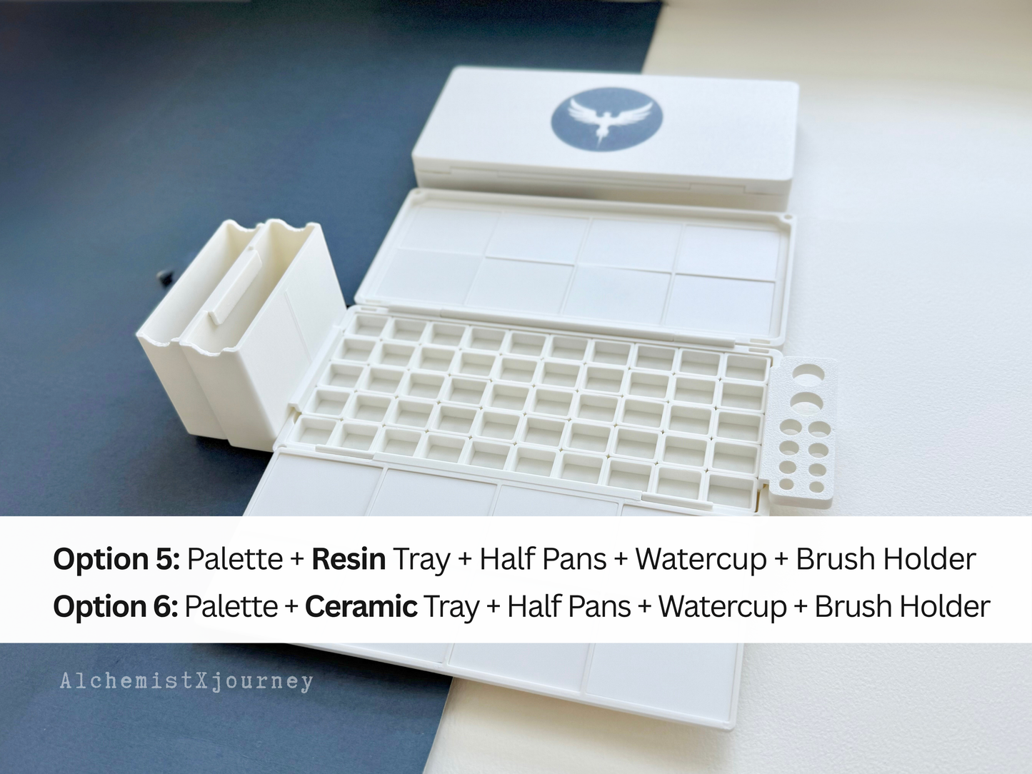 50 Half Pan Watercolor Palette AX12, Ceramic or Resin Tray, Magnetic Base, Compact, Portable