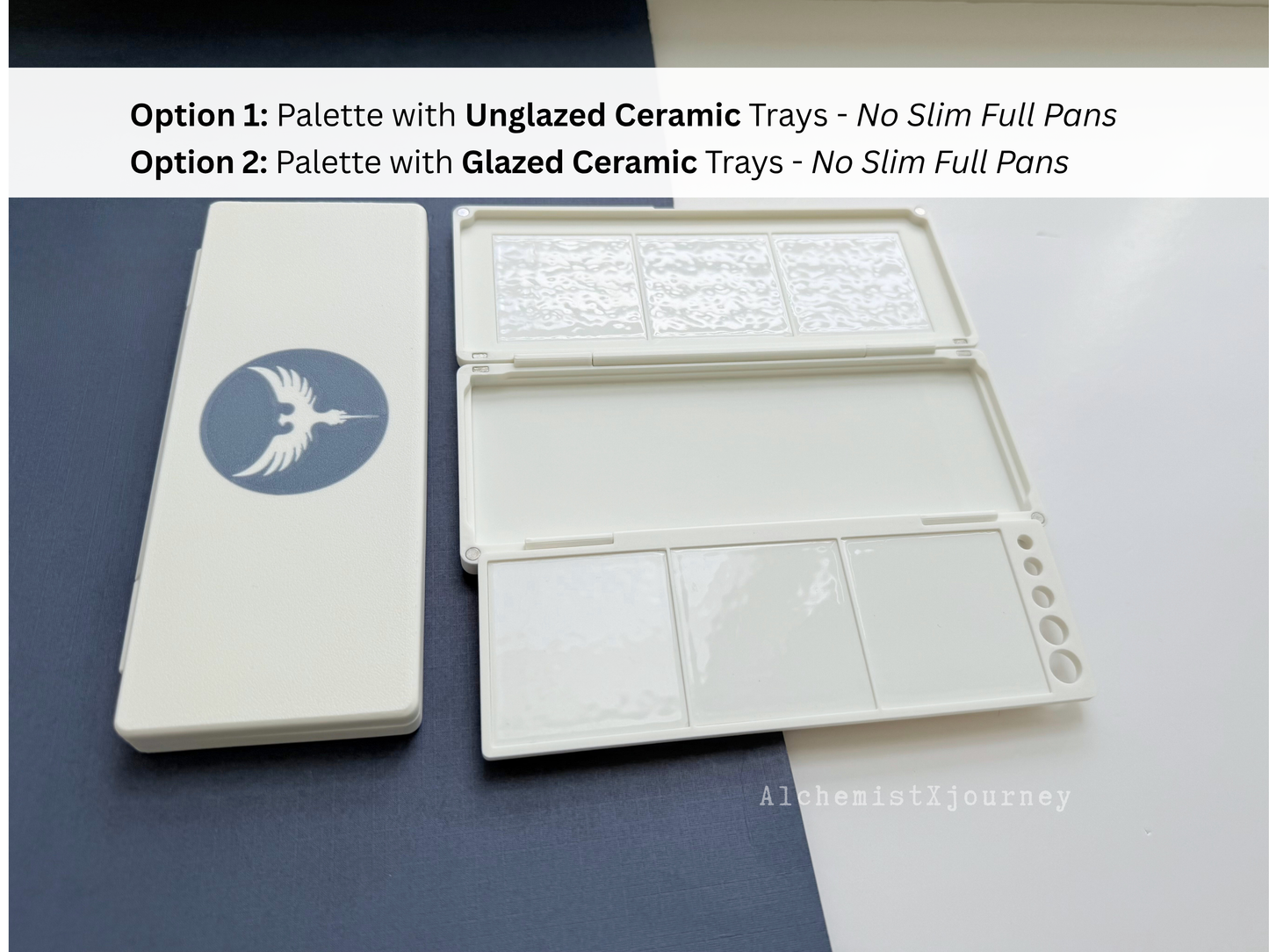 18 Slim Full Pan Watercolor Palette AX20, Glazed Ceramic, Magnetic Base, Brush Holder, Plein Air, Compact