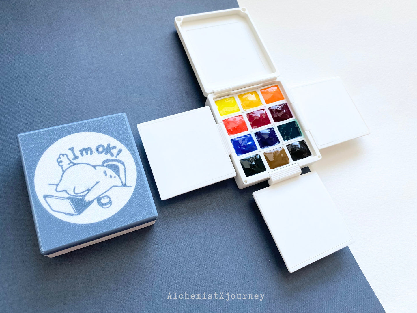 12 Half Pan Watercolor Palette AX4, Glazed Ceramic Trays, Magnetic-Base, The Joy Collection