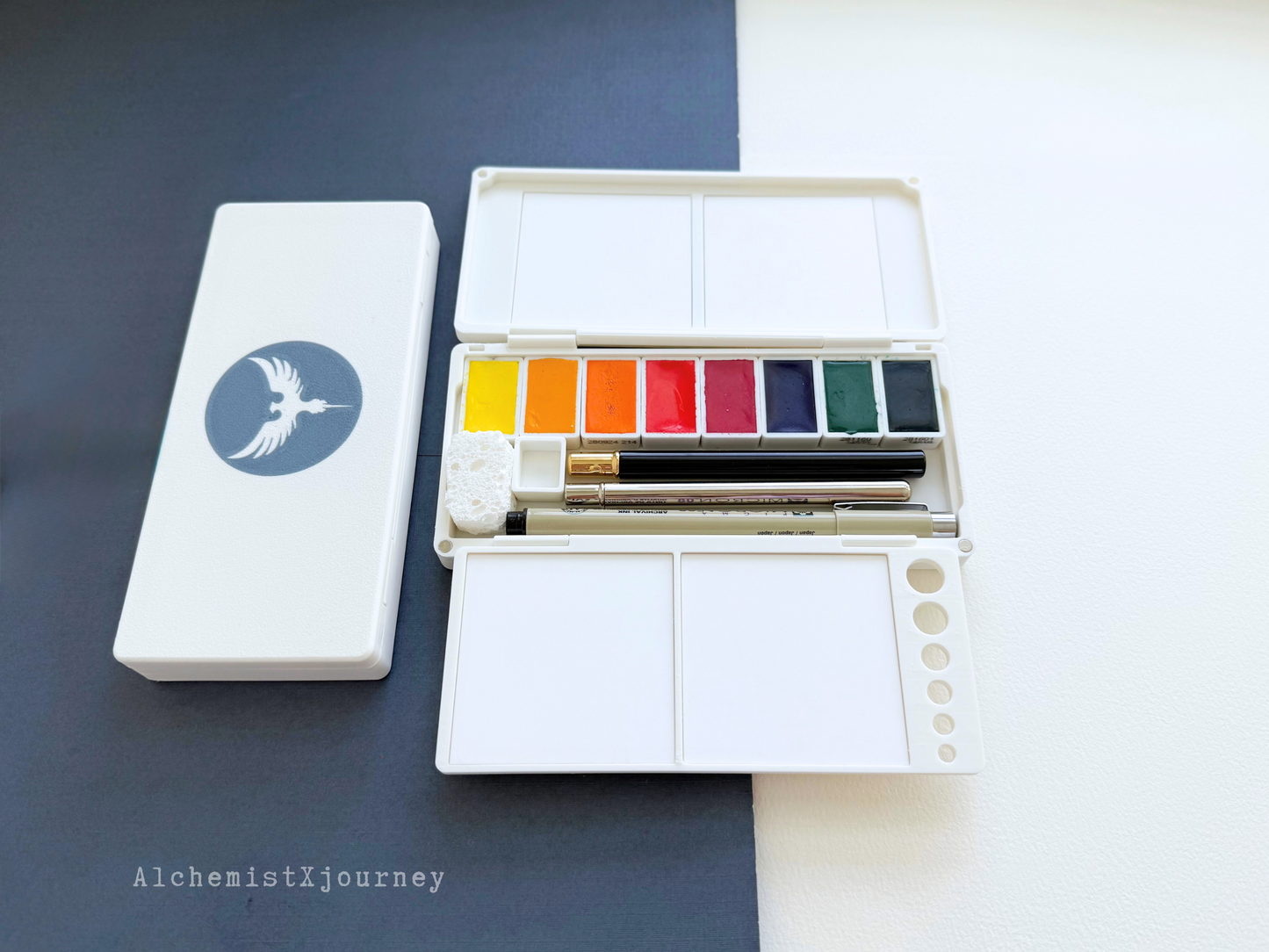 32 Half Pan Watercolor Palette AX16, Ceramic or Resin Tray, Magnetic Base, Custom Layout
