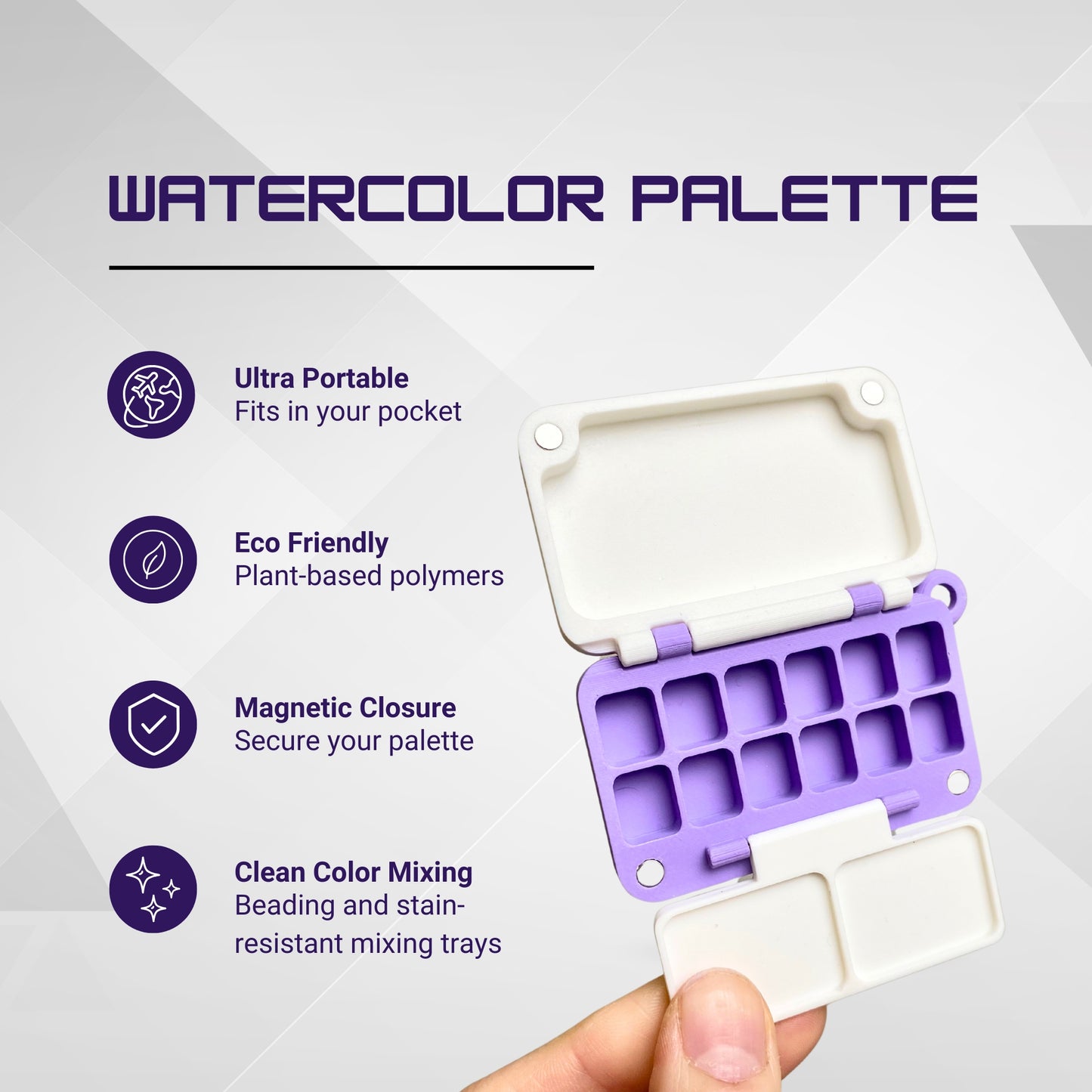 Mini Travel Watercolor Palette AX3, 12 Grid, Compact, Lightweight