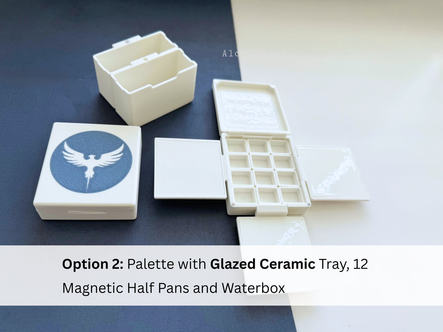 12 Half Pan Palette AX4, Glazed Ceramic Trays, Magnetic Base, Watercolor Travel Palette