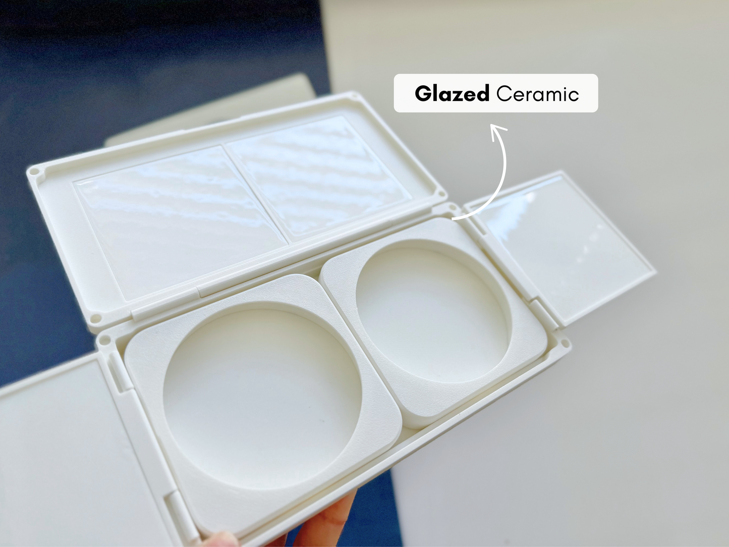 Duo Watercolor Palette & Case AX23, Fits Circle Palettes, Glazed Ceramic, Magnetic Base