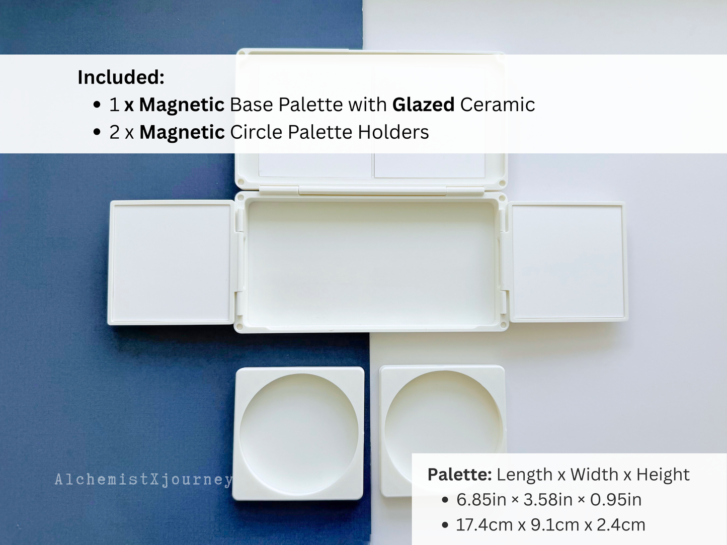 Duo Watercolor Palette & Case AX23, Fits Circle Palettes, Glazed Ceramic, Magnetic Base