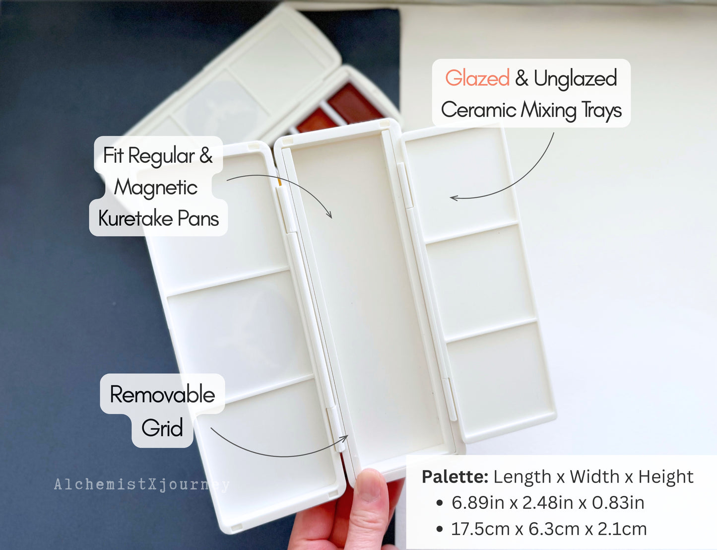 Kuretake 6 Pan Palette AX9, Glazed Ceramic Trays, Removable Modular Grid