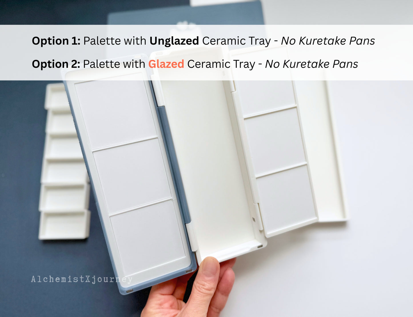 Kuretake 6 Pan Palette AX9, Glazed Ceramic Trays, Removable Modular Grid