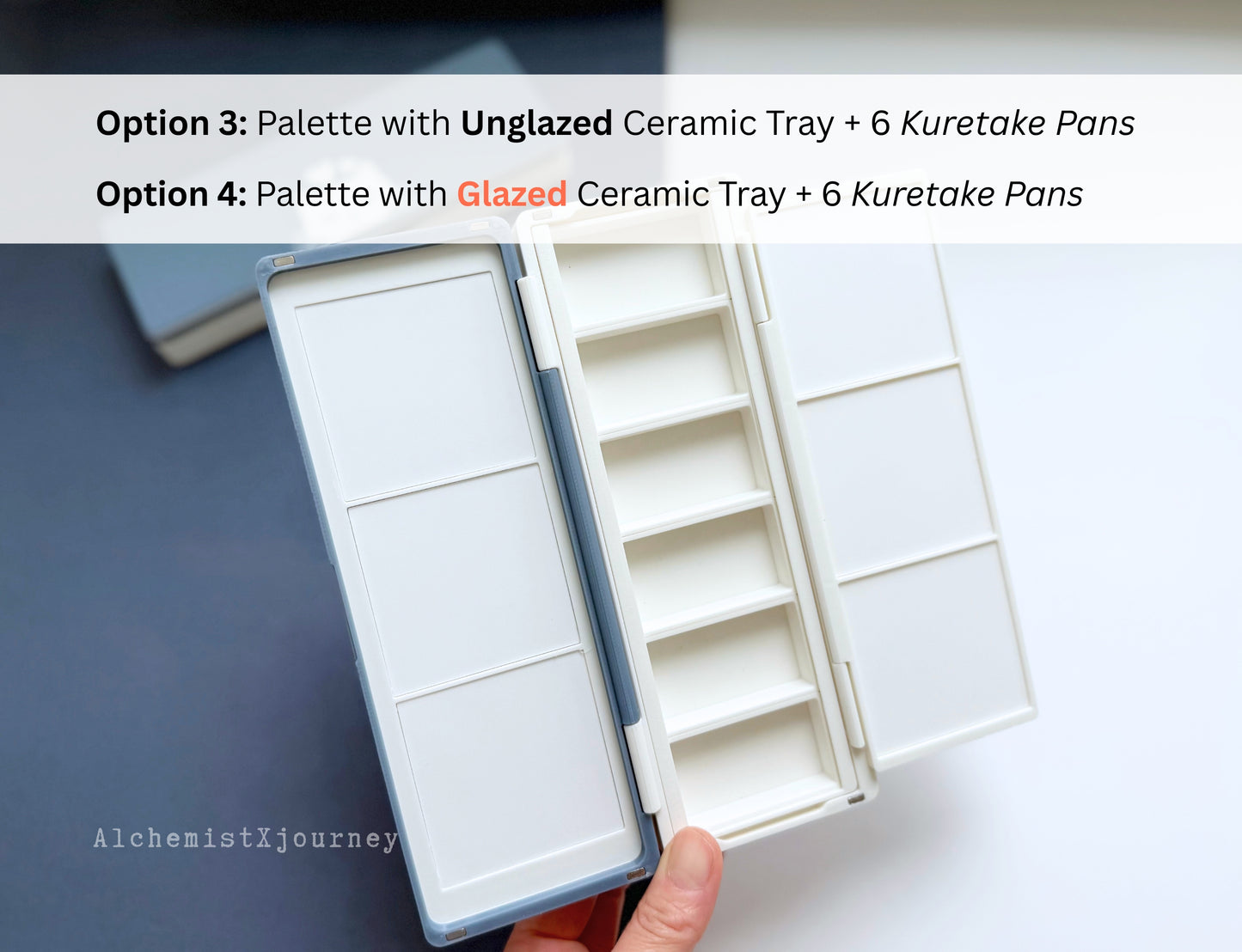 Kuretake 6 Pan Palette AX9, Glazed Ceramic Trays, Removable Modular Grid