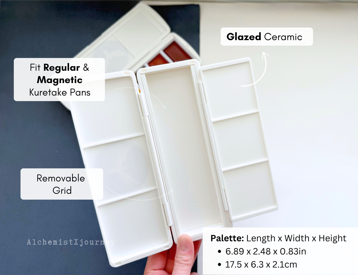 Kuretake 6 Pan Palette AX9, Glazed Ceramic Removable Modular Grid