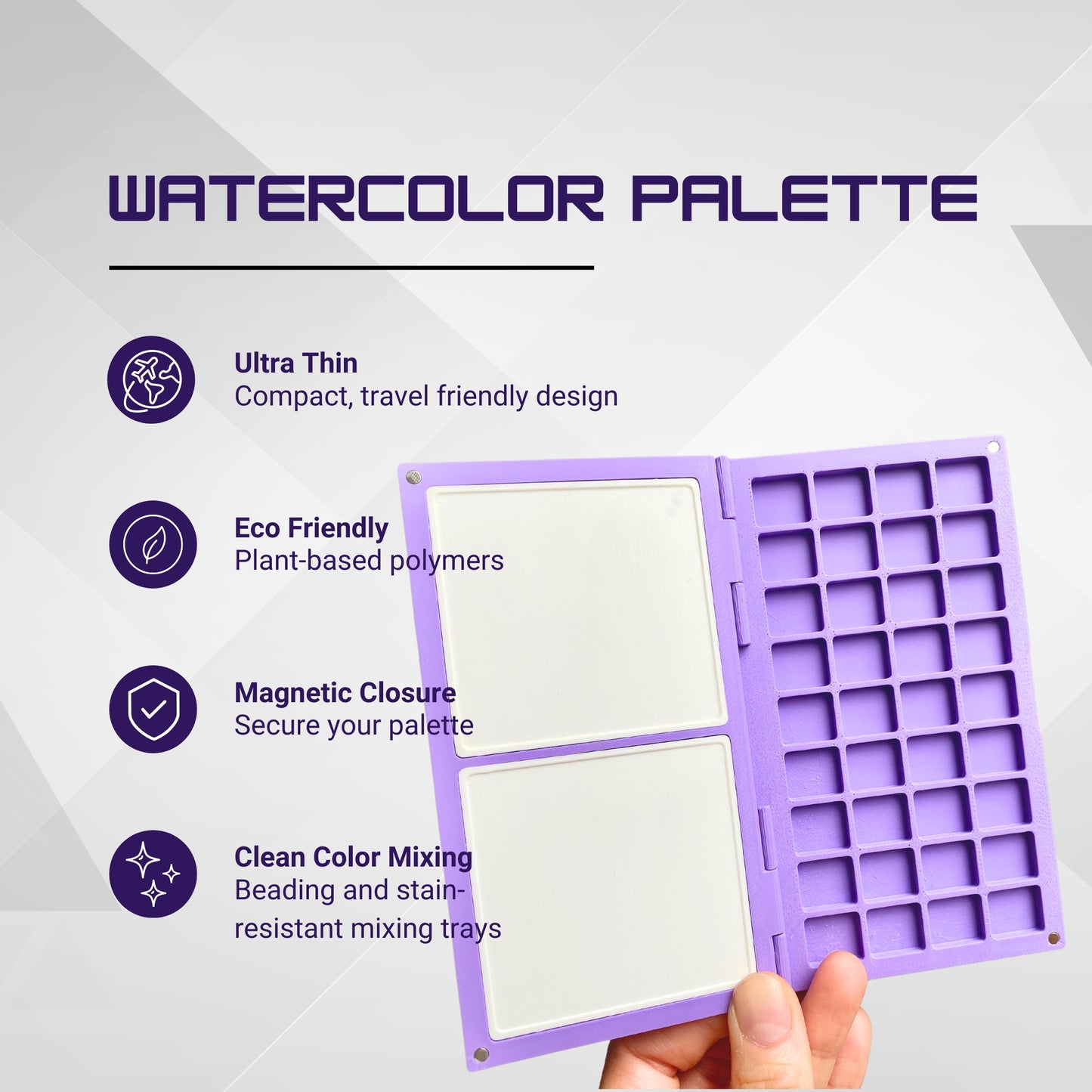 Travel Watercolor Palette 36-Grid, Glazed Ceramic Mixing Trays, Palette Only, AX2