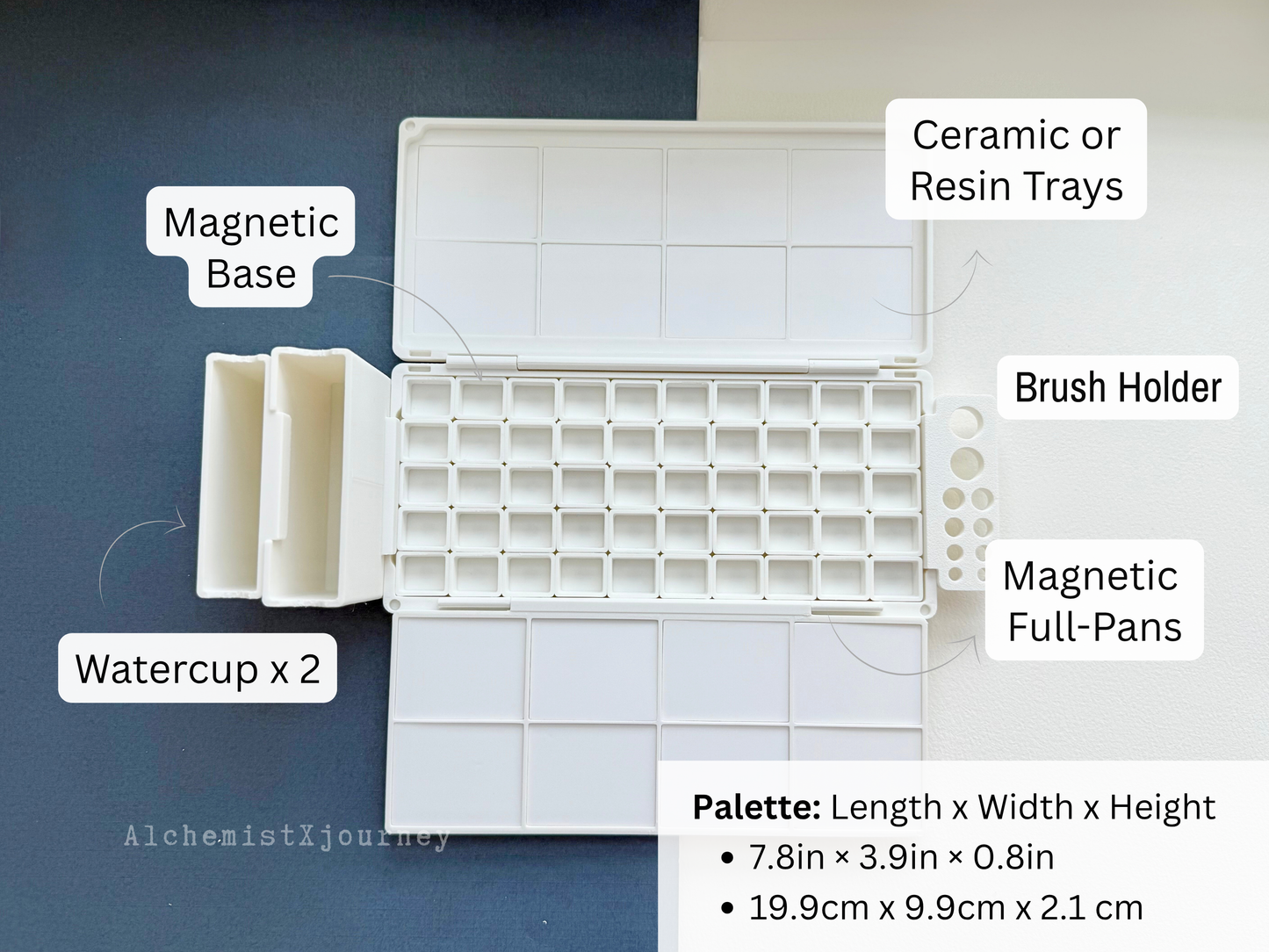 30 Full Pan Watercolor Palette AX14, Ceramic or Resin Tray, Magnetic Base