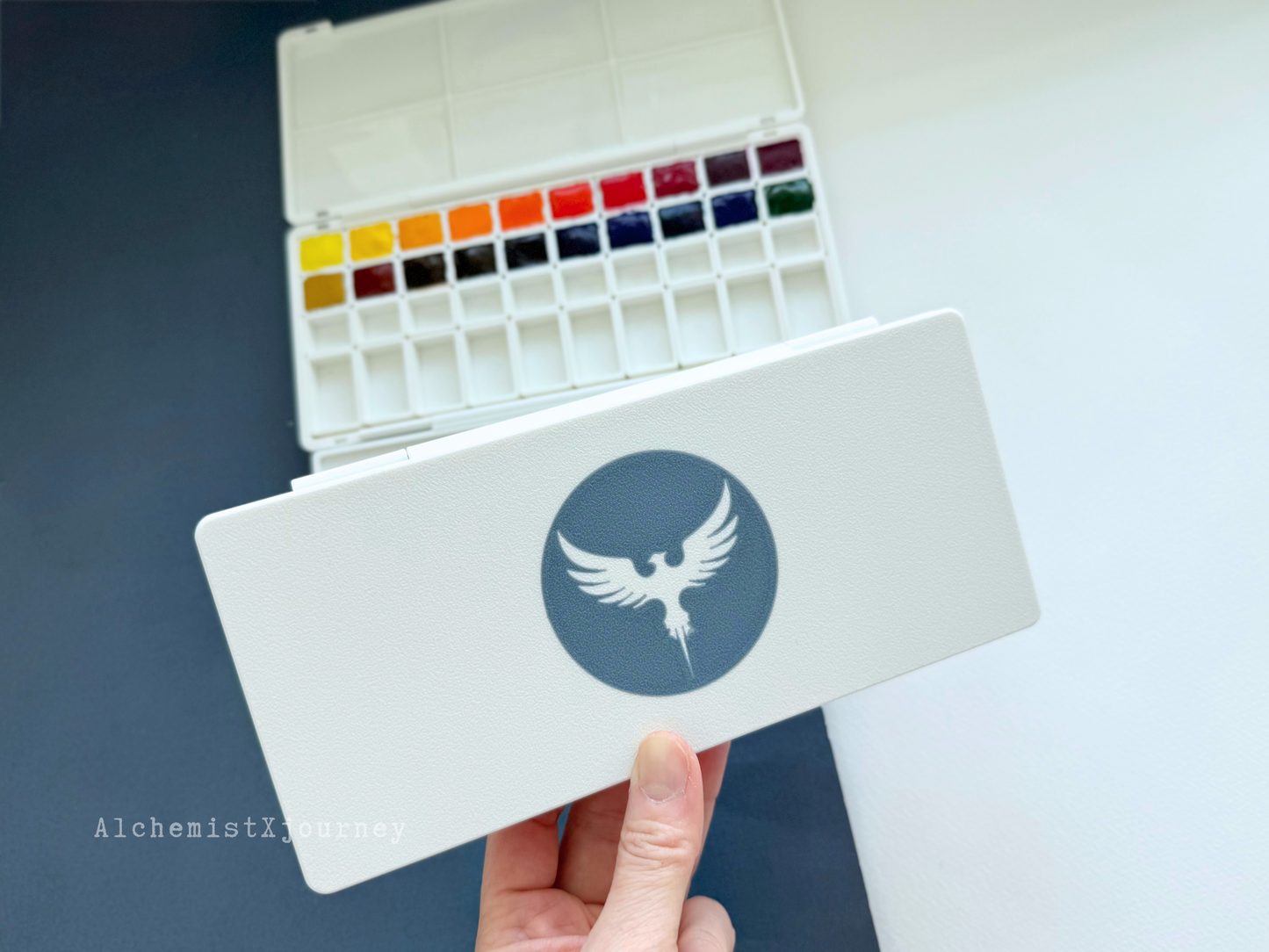 50 Half Pan Watercolor Palette AX12, Resin Mixing Tray, Magnetic Base, Compact, Portable