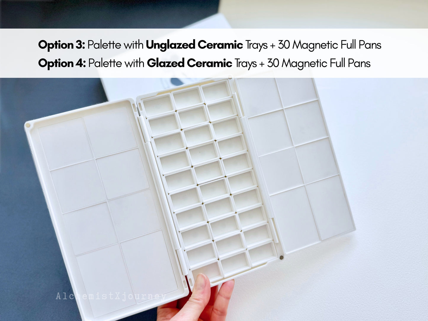30 Full Pan Watercolor Palette AX14, Glazed Ceramic Mixing Tray, Magnetic Base