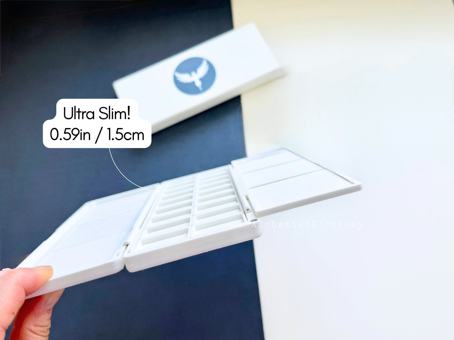 18 Slim Full Pan Watercolor Palette AX20, Ceramic or Resin Tray, Magnetic Base, Brush Holder