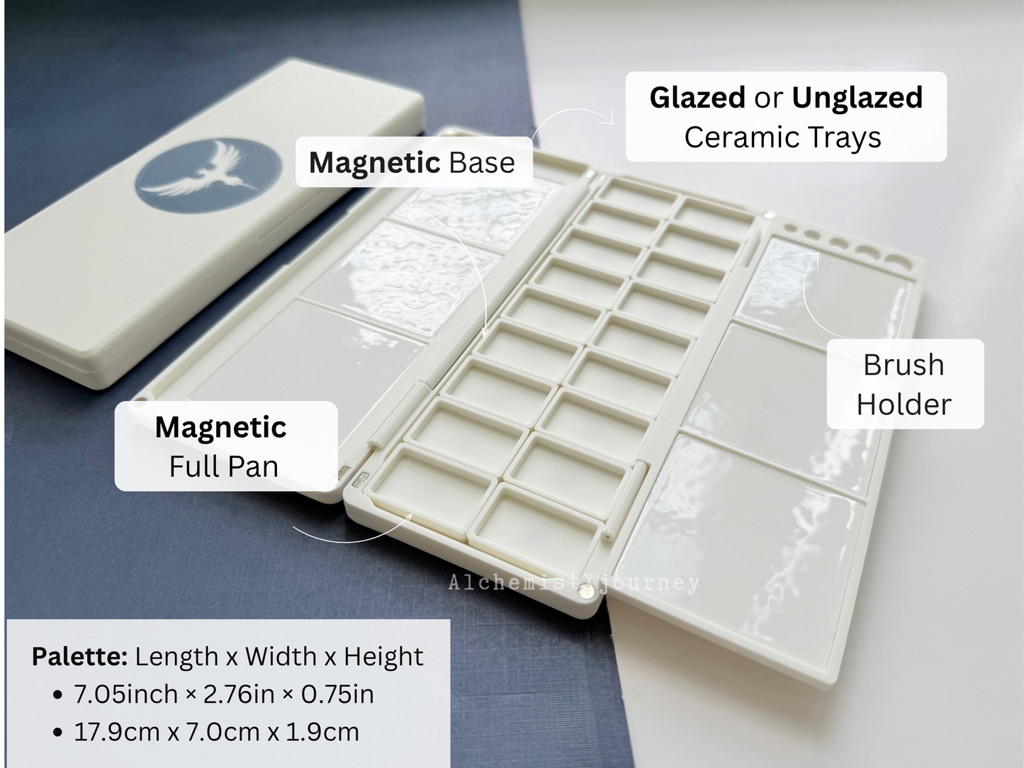 18 Full Pan Watercolor Palette AX19, Glazed Ceramic Tray, Magnetic Base, Plein Air, Portable