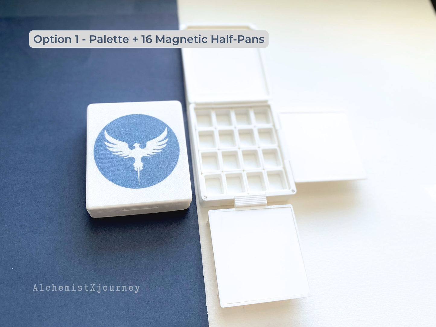 16 Half Pan Watercolor Palette AX5, Glazed Ceramic Trays, Magnetic Base