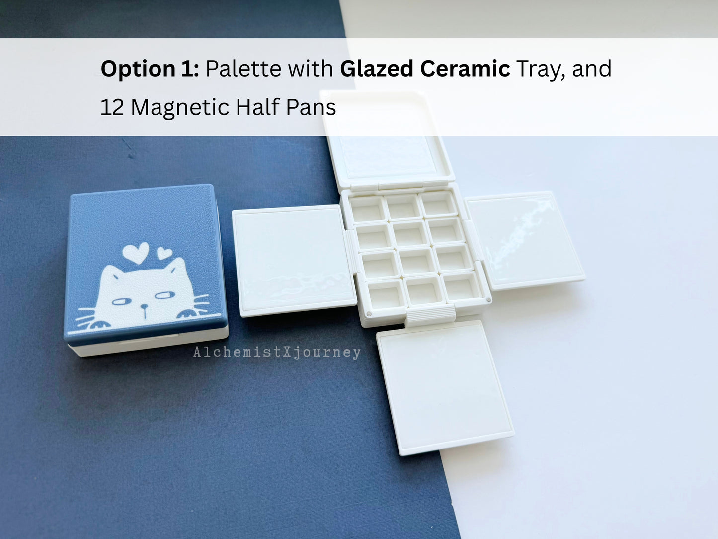 12 Half Pan Watercolor Palette AX4, Glazed Ceramic Trays, Magnetic-Base, The Joy Collection
