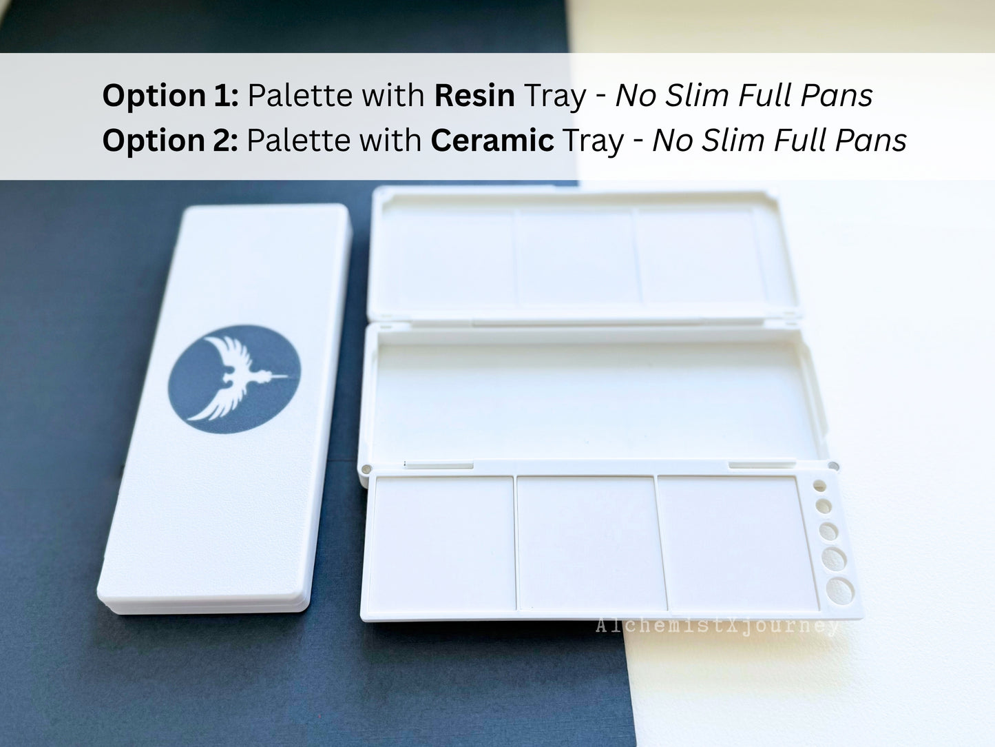 18 Slim Full Pan Watercolor Palette AX20, Ceramic or Resin Tray, Magnetic Base, Brush Holder