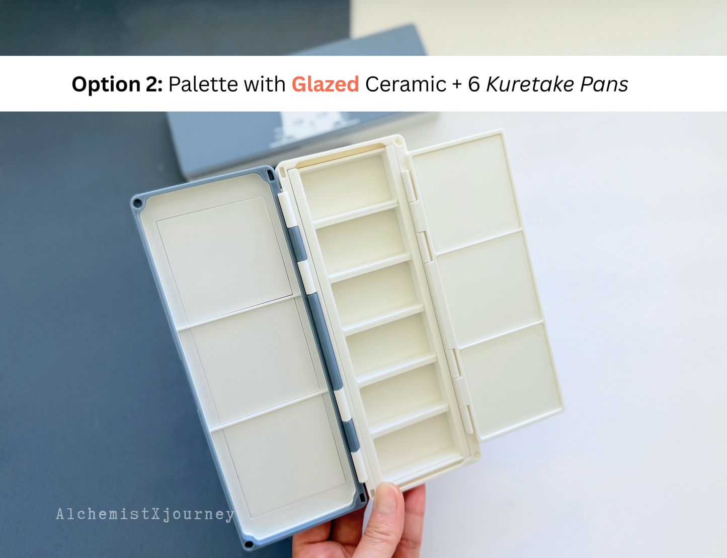 Kuretake 6 Pan Palette AX9, Glazed Ceramic Removable Modular Grid