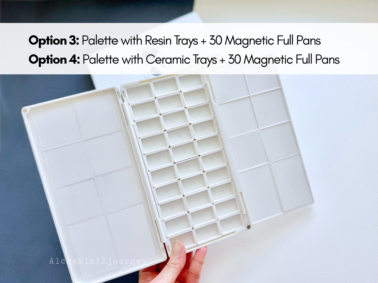 30 Full Pan Watercolor Palette AX14, Ceramic or Resin Tray, Magnetic Base