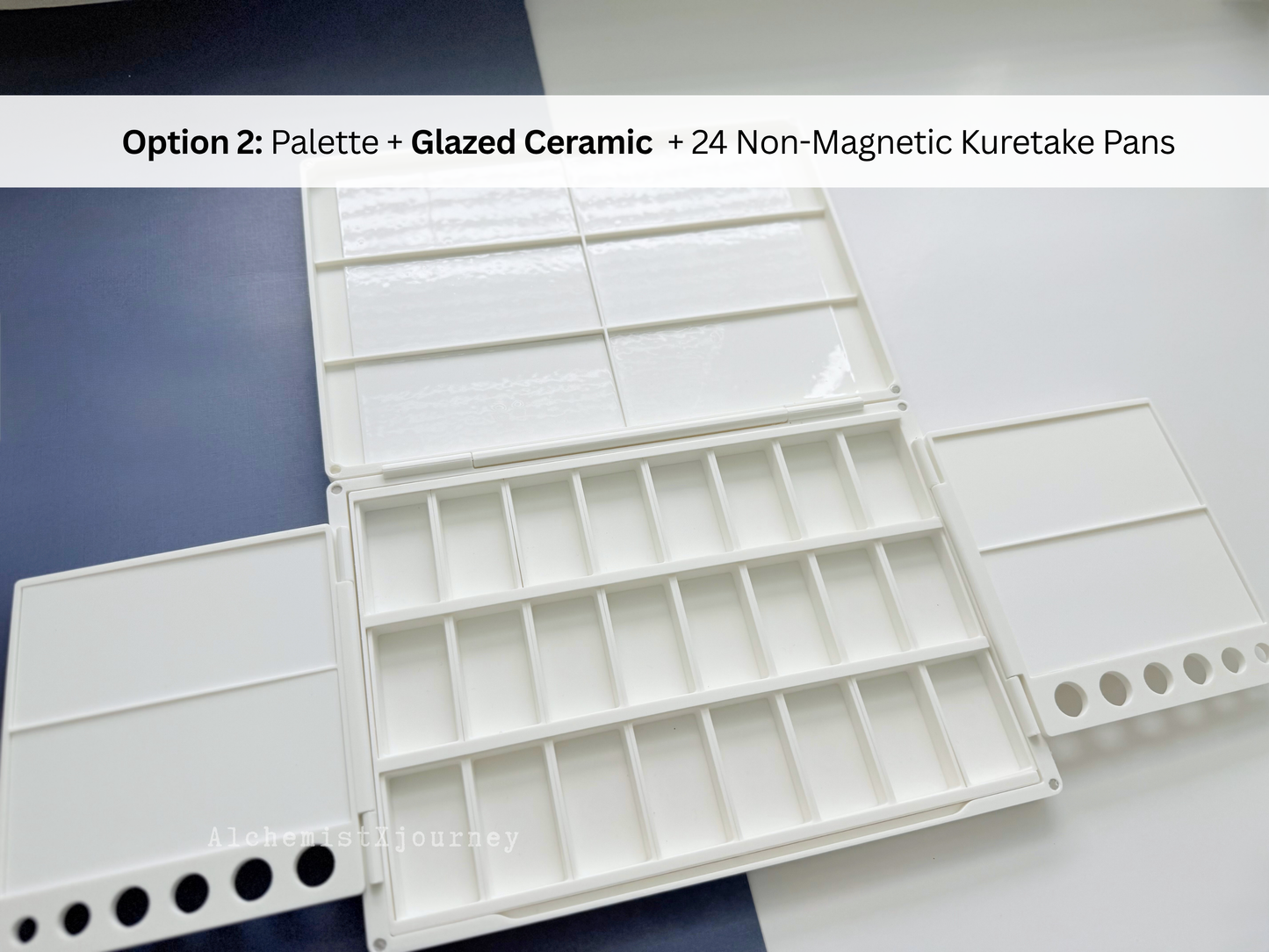 Kuretake 24 Pan Palette AX22, Deep Well, Glazed Ceramic, Removable Modular Grid