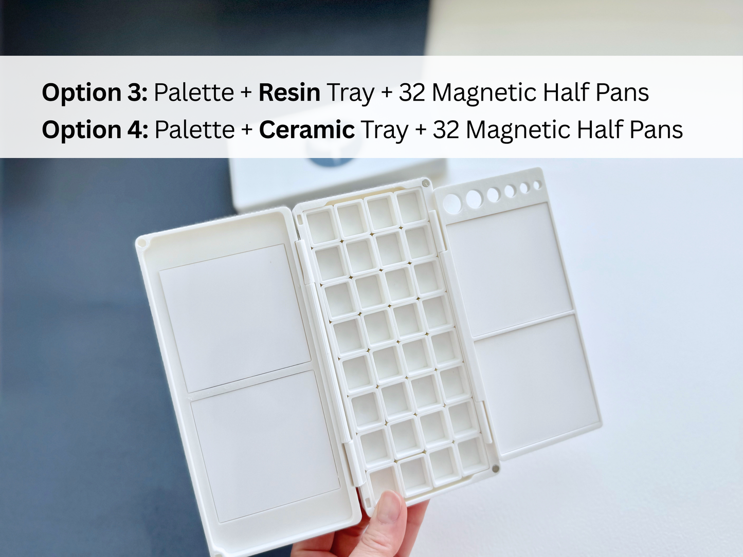 32 Half Pan Watercolor Palette AX16, Ceramic or Resin Tray, Magnetic Base, Custom Layout