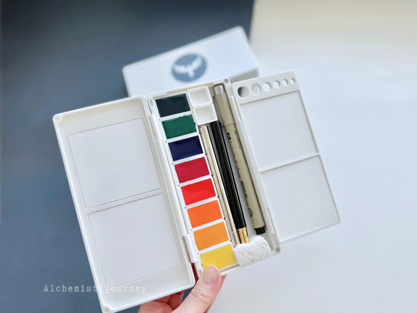 32 Half Pan Watercolor Palette AX16, Glazed Ceramic Tray, Magnetic Base, Custom Layout