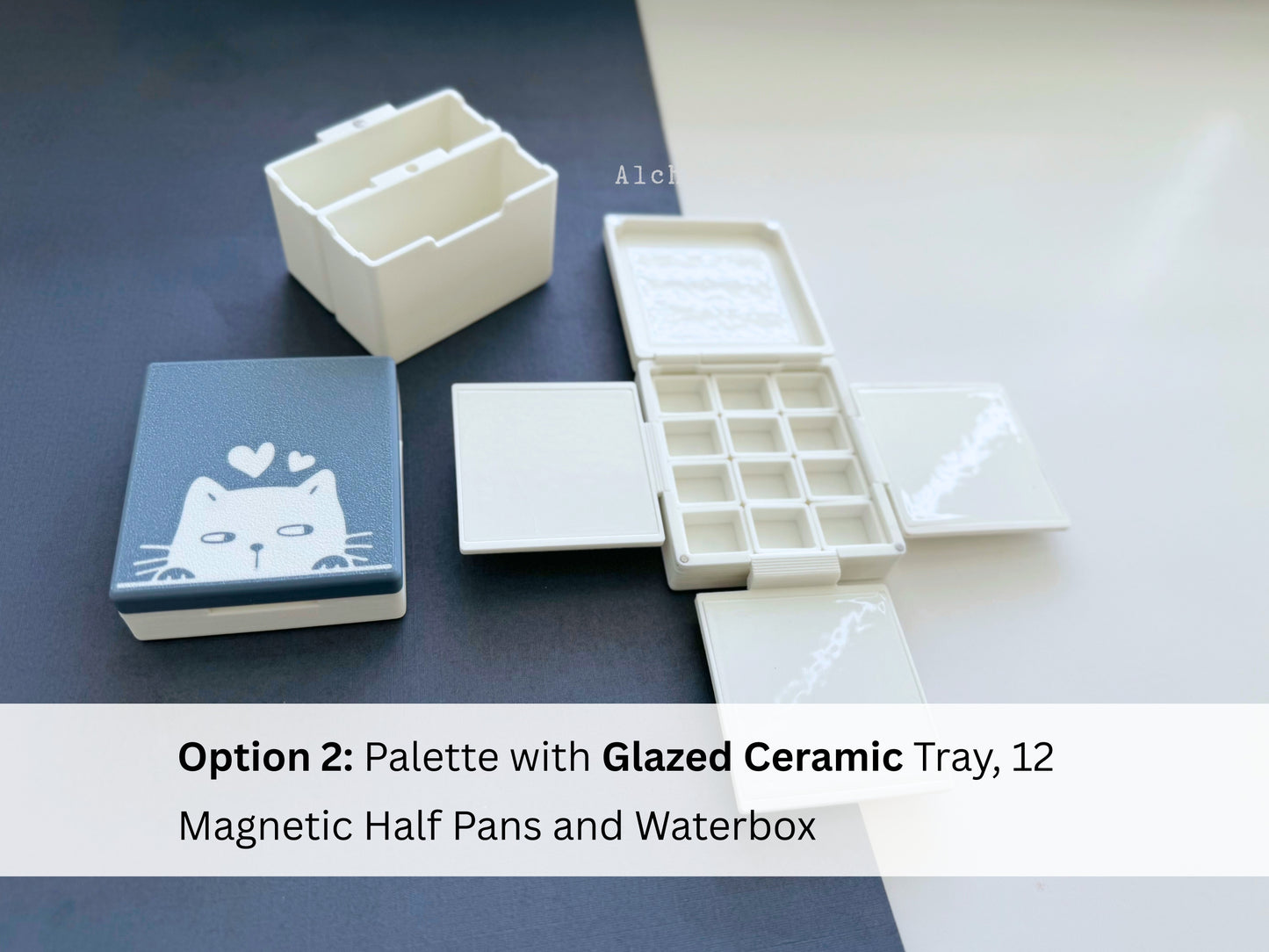 12 Half Pan Watercolor Palette AX4, Glazed Ceramic Trays, Magnetic-Base, The Joy Collection