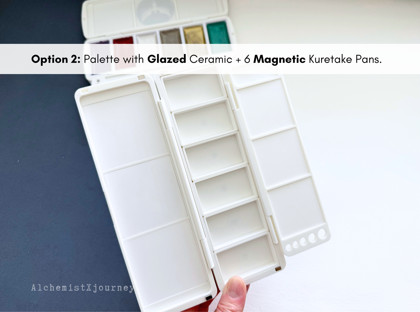 Kuretake 6 Pan Palette AX10, Magnetic Base, Glazed Ceramic, Brush Holder