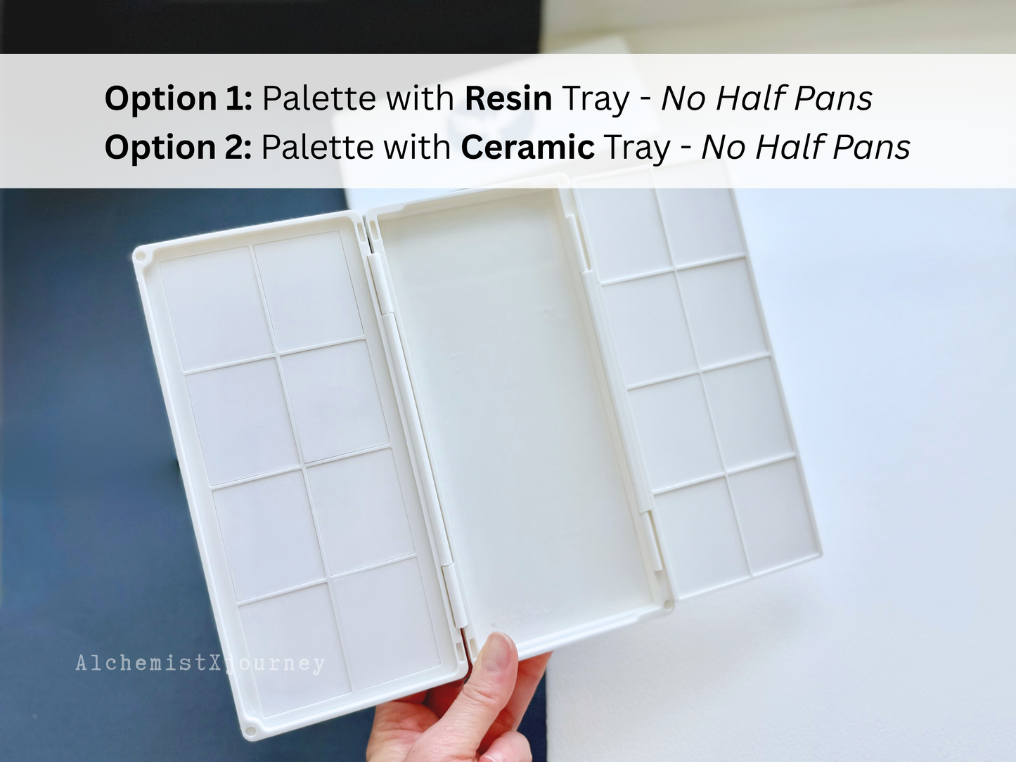 50 Half Pan Watercolor Palette AX12, Ceramic or Resin Tray, Magnetic Base, Compact, Portable