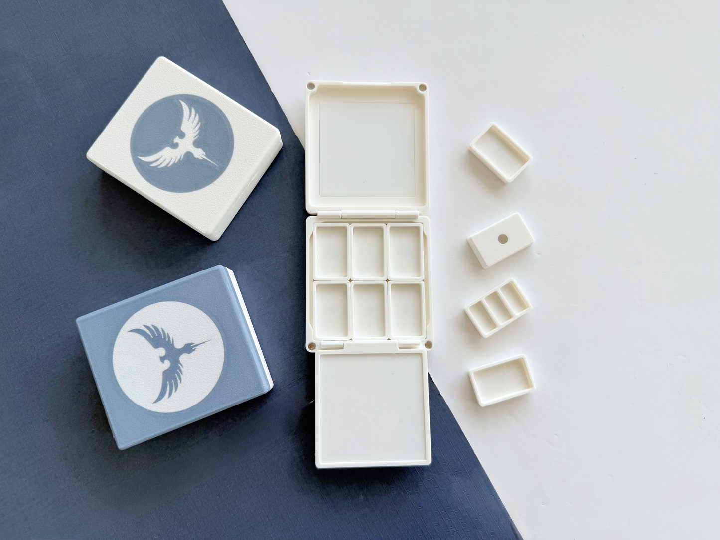 6 Slim Full Pan Watercolor Palette AX30, Glazed Ceramic, Magnetic Base, Plein Air