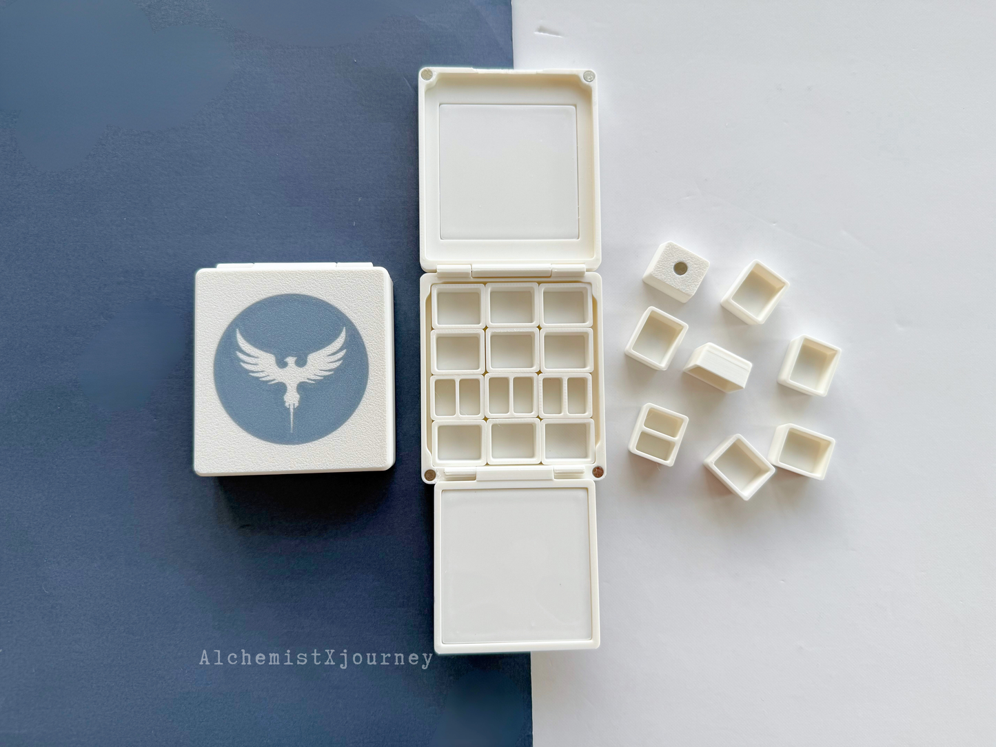 12 Half Pan Watercolor Palette AX29, Glazed Ceramic, Magnetic Base, Plein Air