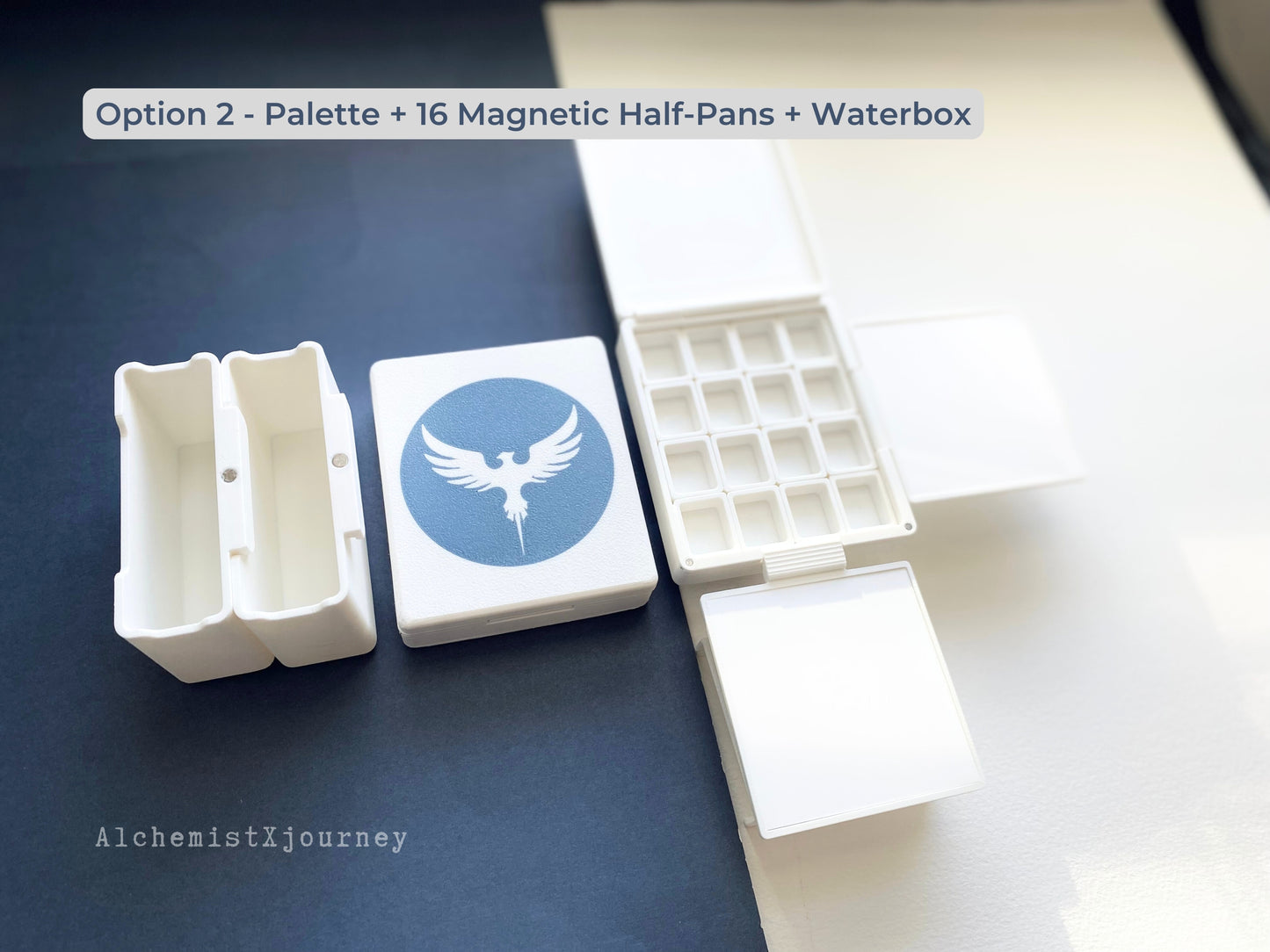 16 Half Pan Watercolor Palette AX5, Glazed Ceramic Trays, Magnetic Base
