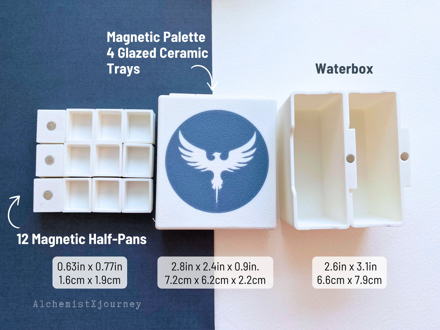 Holbein Artist Watercolor Palette - Glazed Ceramic Trays, Magnetic Base AX4 - Portable Travel Palette