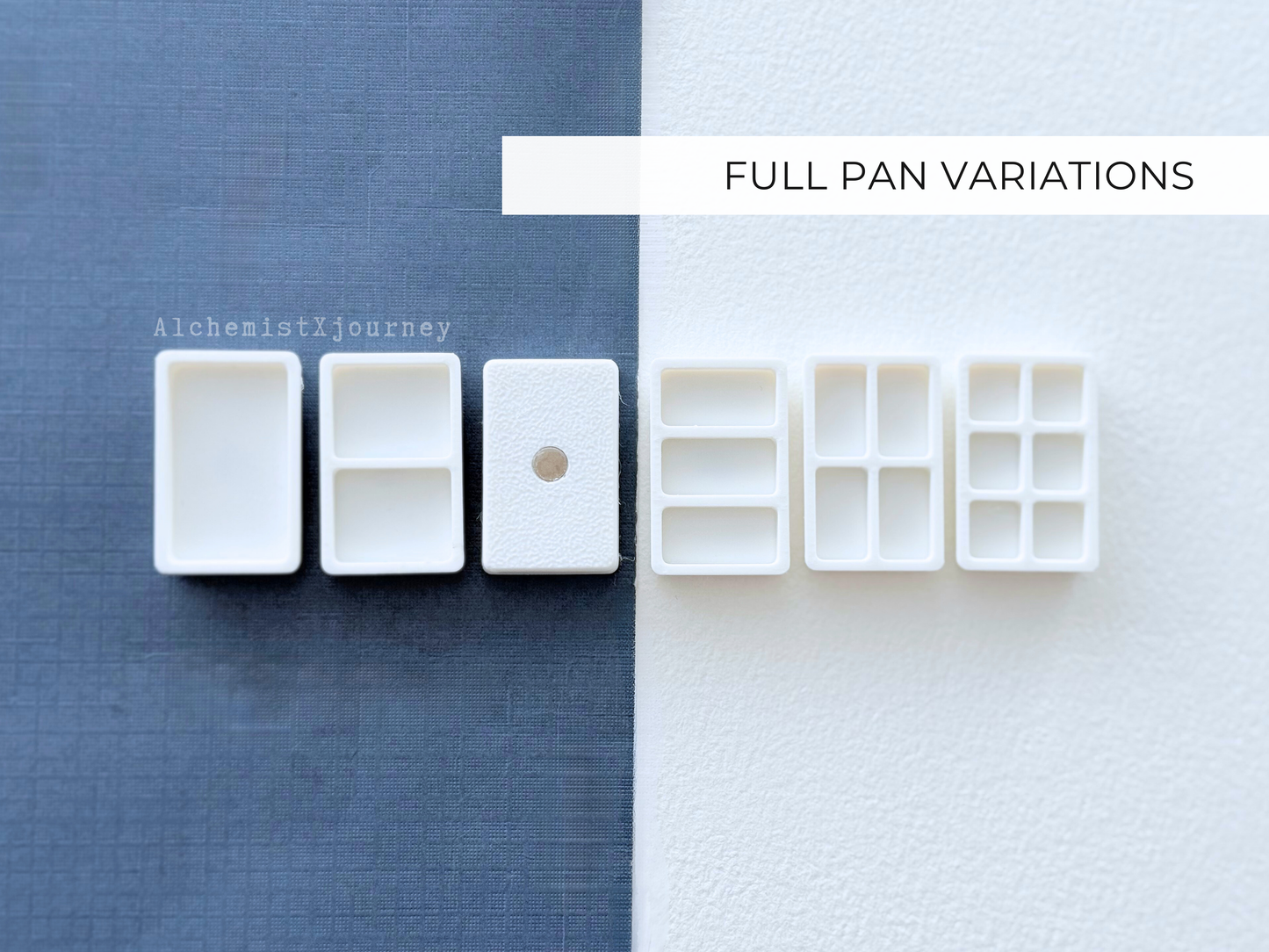 6 Slim Full Pan Watercolor Palette AX30, Glazed Ceramic, Magnetic Base, Plein Air