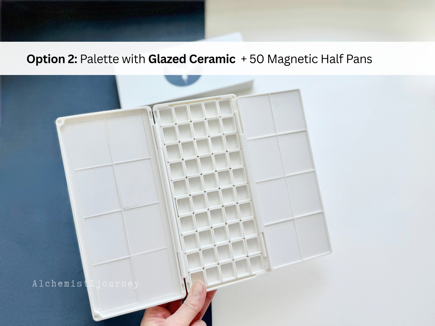 50 Half Pan Watercolor Palette AX12, Glazed Ceramic, Magnetic Base