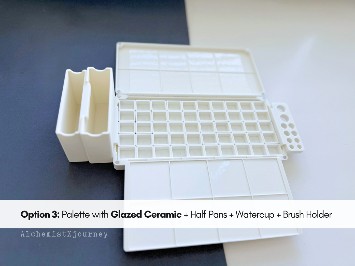 50 Half Pan Watercolor Palette AX12, Glazed Ceramic, Magnetic Base