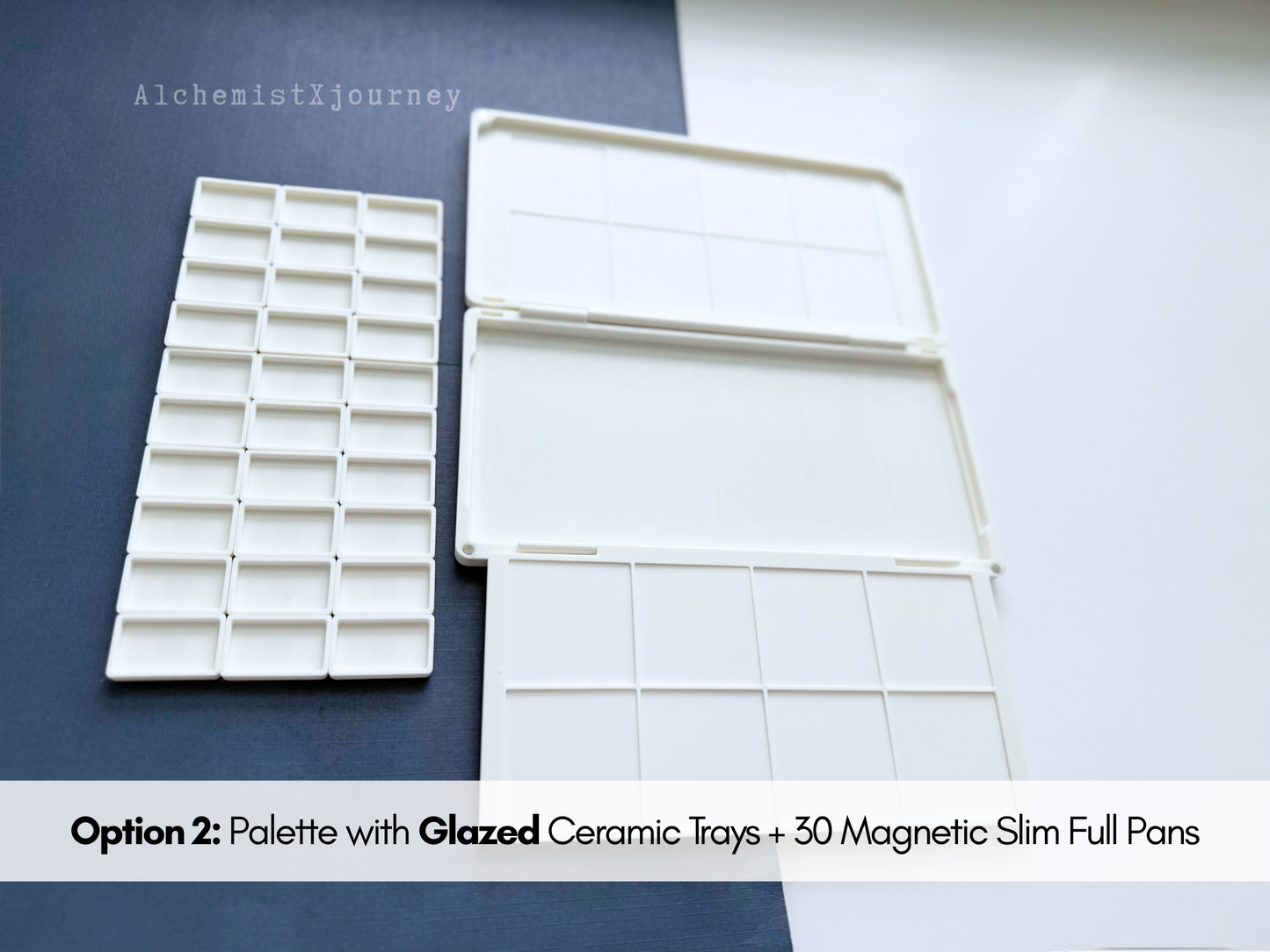 30 Slim Full Pan Watercolor Palette AX21, Glazed Ceramic, Magnetic Base