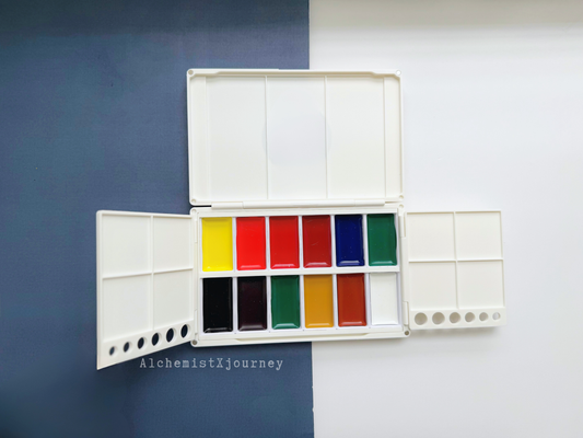 Kuretake 12 Pan Palette AX13, Deep Well, Glazed Ceramic, Removable Modular Grid