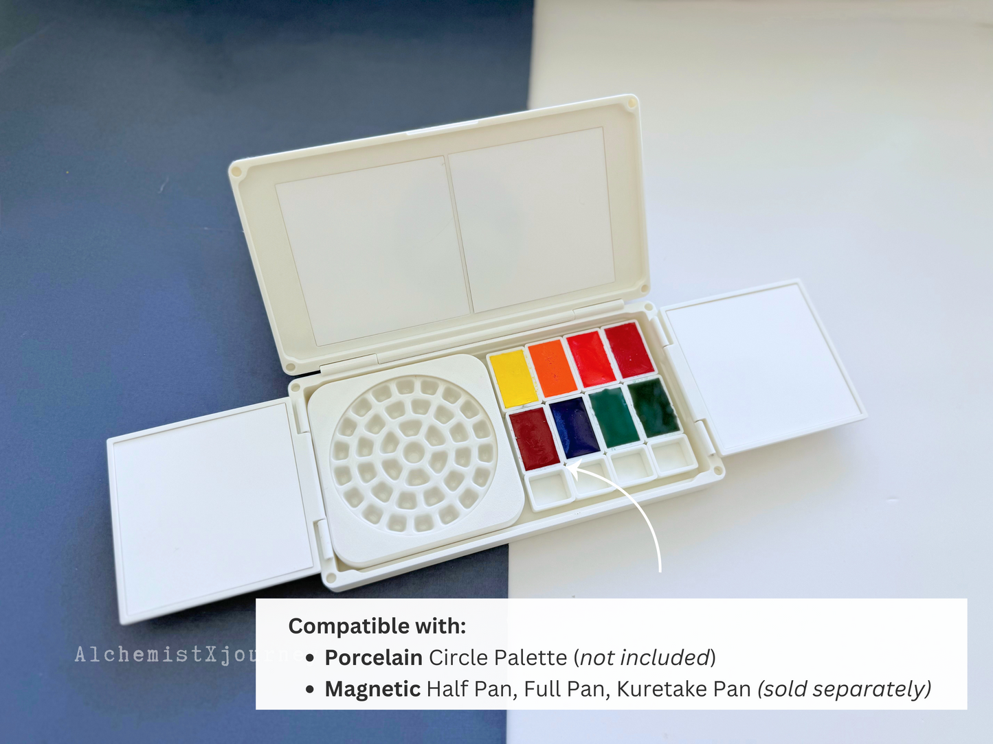 Duo Watercolor Palette & Case AX23, Fits Circle Palettes, Glazed Ceramic, Magnetic Base