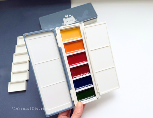 Kuretake 6 Pan Palette AX9, Ceramic or Resin Trays, Removable Modular Grid