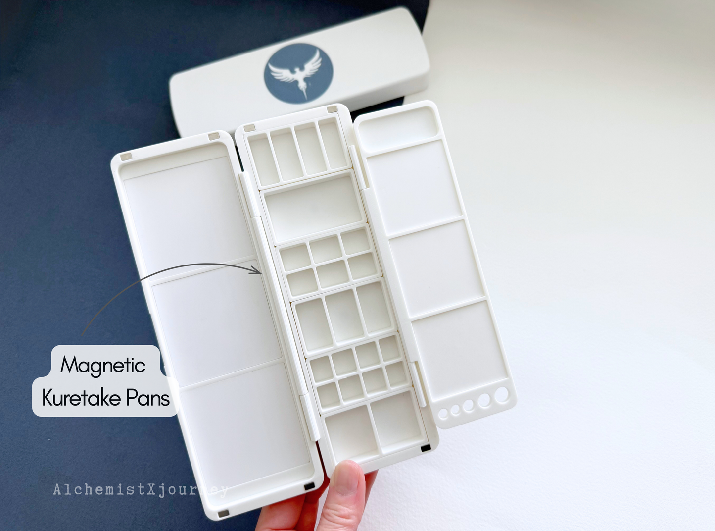 Kuretake 6 Pan Palette AX10, Magnetic Base, Ceramic or Resin Trays, Brush Holder