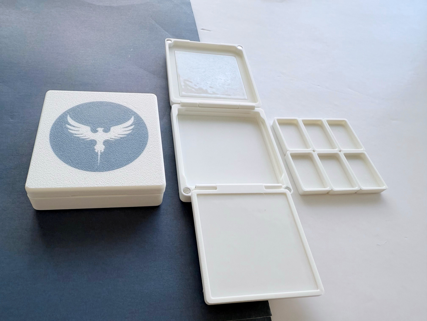 6 Slim Full Pan Watercolor Palette AX30, Glazed Ceramic, Magnetic Base, Plein Air