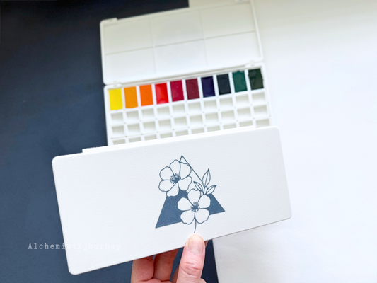 50 Half Pan Watercolor Palette AX12, Resin Mixing Tray, Magnetic Base, Compact, Portable