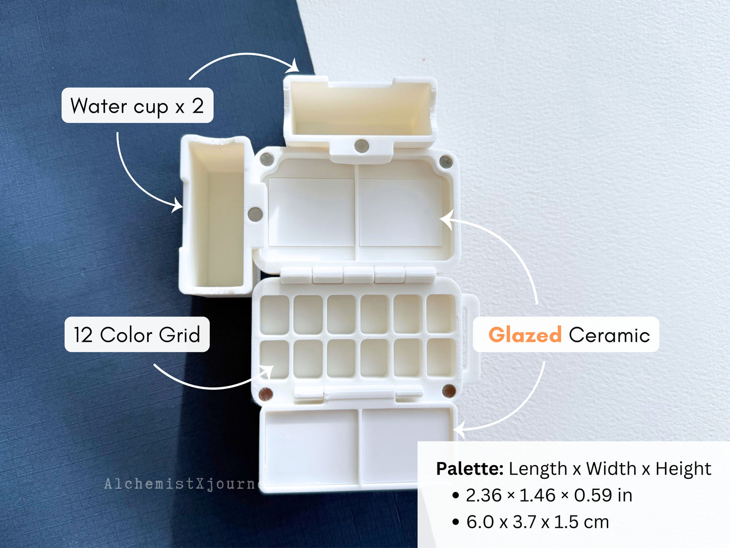 12-Grid Pocket Travel Palette AX31, Glazed Ceramic