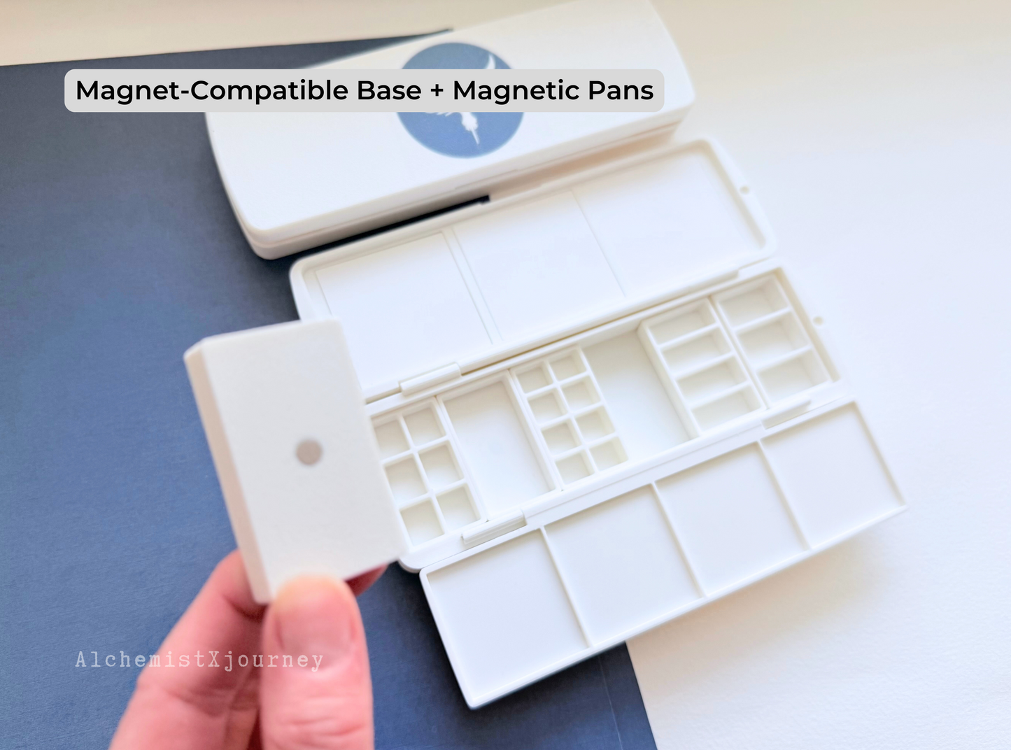 Kuretake 6 Pan Palette AX10, Magnetic Base, Ceramic or Resin Trays, Brush Holder