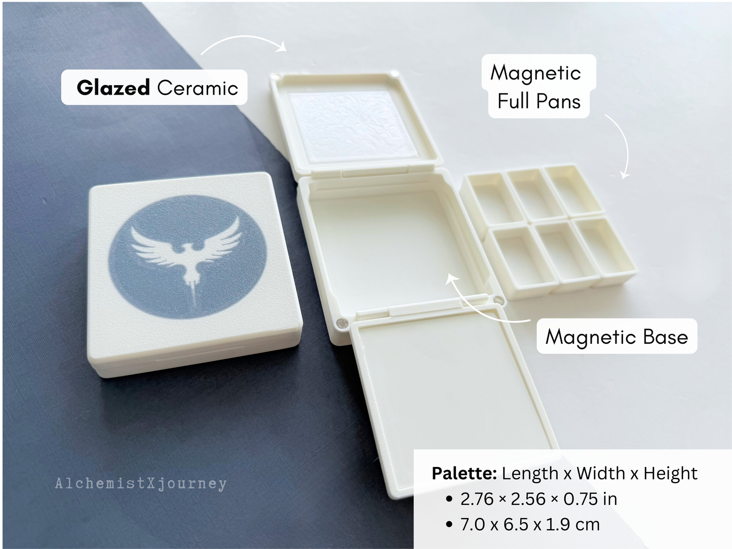 6 Full Pan Watercolor Palette AX28, Glazed Ceramic, Magnetic Base, Plein Air