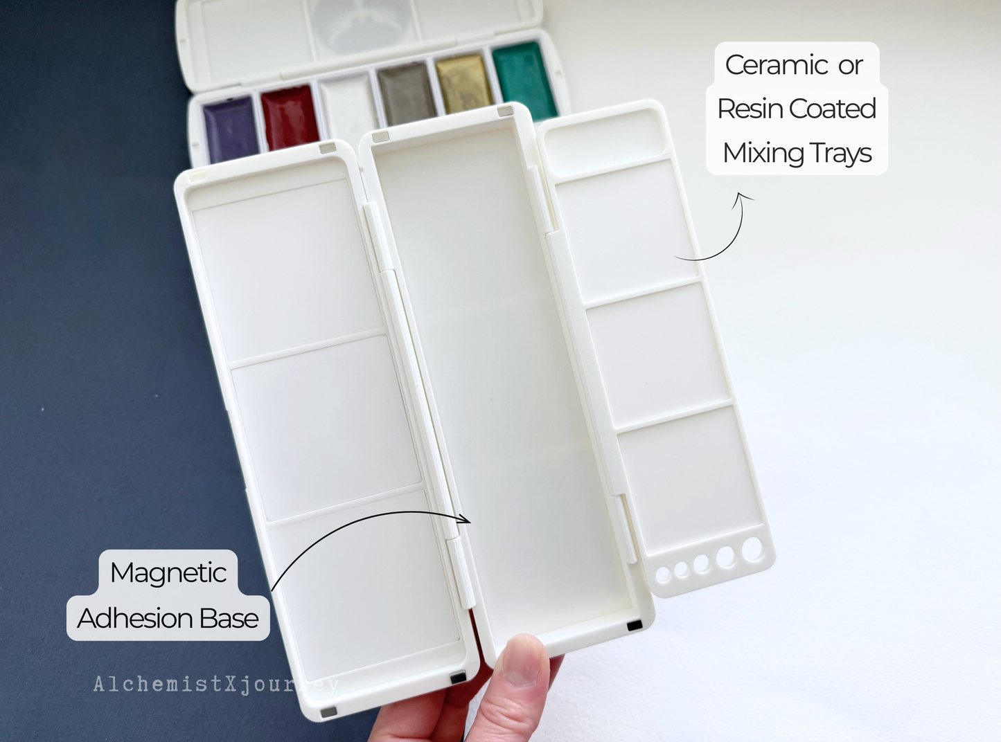 Kuretake 6 Pan Palette AX10, Magnetic Base, Ceramic or Resin Trays, Brush Holder