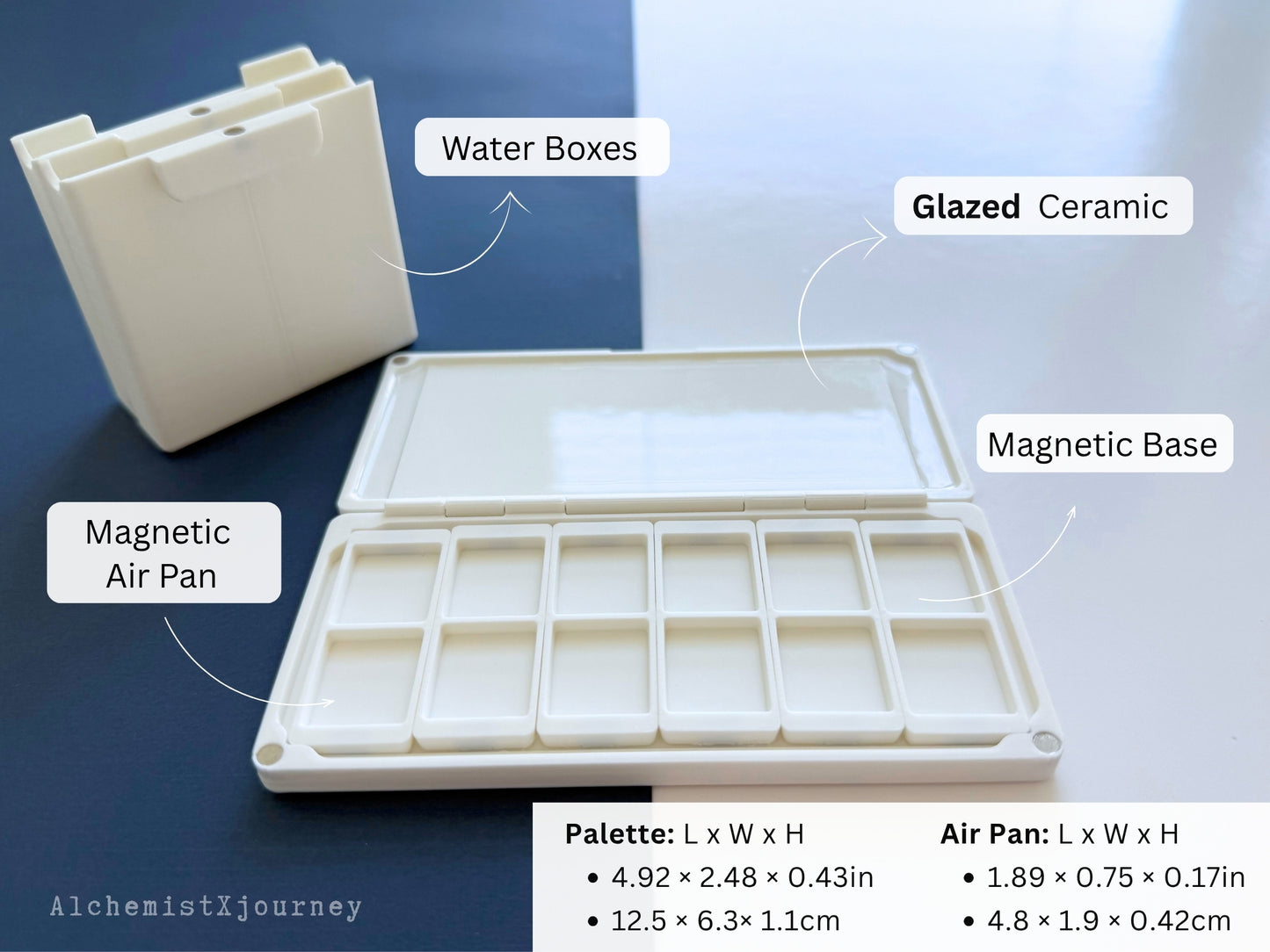 Air Palette AX34: Ultra Slim Watercolor Palette, 1.1cm Thick, Glazed Ceramic