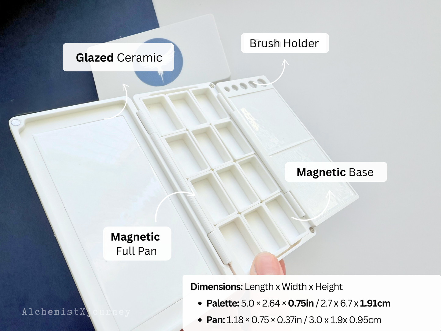 12 Full Pan Watercolor Palette AX17, Glazed Ceramic, Magnetic Base, Plein Air
