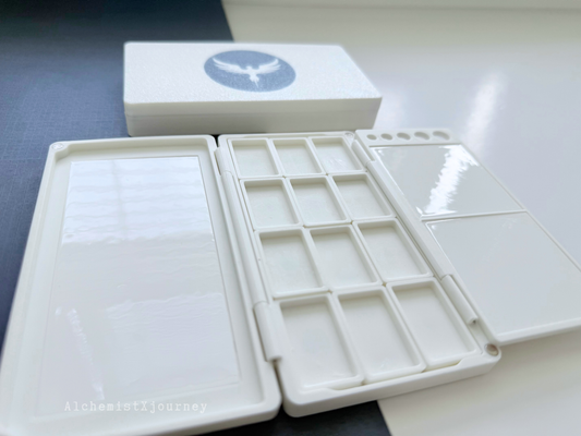 12 Slim Full Pan Watercolor Palette AX18, Glazed Ceramic, Magnetic Base, Compact, Lightweight